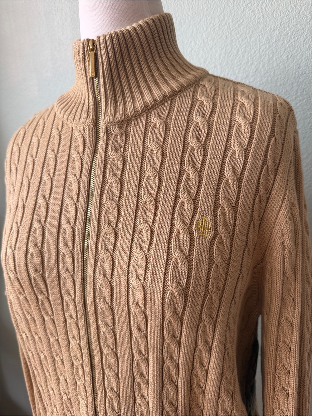 Lauren Ralph Lauren Metallic
Gold Cable Knit Zippered Cardigan Sweater - Picture 3 of 8